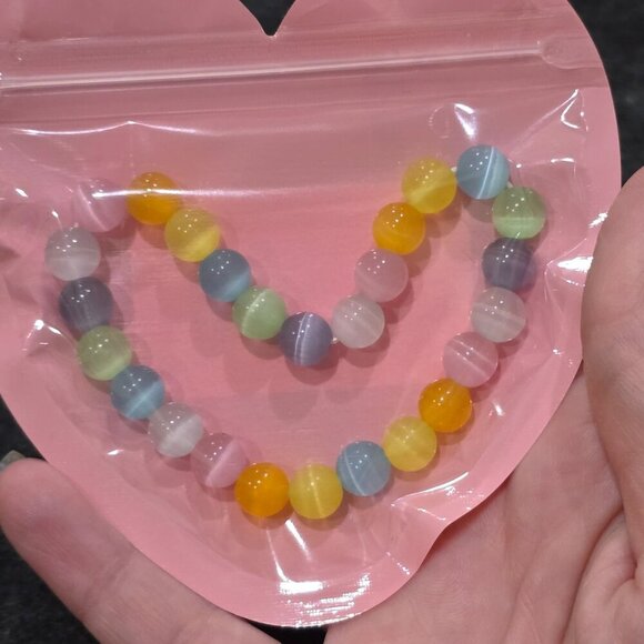 Handmade Cat’s Eye Crystal Bracelet ✦ Multicolor 8mm Beads ✦ Stretch-Fit Boho - Picture 10 of 13